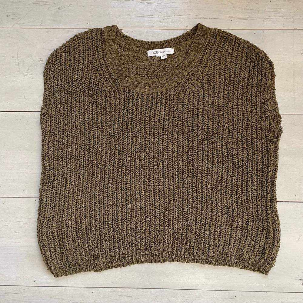 BCBGeneration Women’s Loose Knit Sleeveless Sweater Olive Green Stretch Sz XS/S
